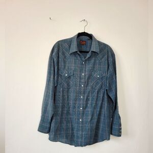Plains Western Wear Pearl Snap Shirt Button Up Rodeo Cowboy Country Green XL
